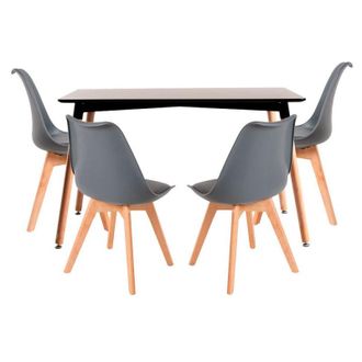 Regalos Miguel Regalos Miguel - Conjuntos De Mesa Y Sillas - Conjunto Mesa Tower Rectangular 120 X 80 Cm Negra Y Pack 4 Sillas Synk Basic - Gris