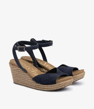 Pedro Garcia Simple midi jute wedge in dark blue suede | Afra | Spring Summer 26 |PEDRO GARCIA