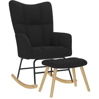 vidaXL Sill&oacute;n Mecedora Con Taburete Tela Negro Vidaxl