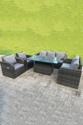 Fimous Rattan Outdoor Lifting Adjustable Dining Coffee Table Sets Love Sofa 3 Seater Sofa Reclining Chairs