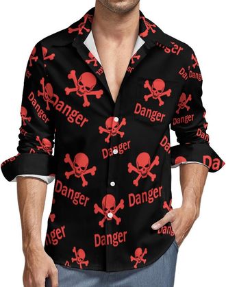 Generic Danger Death Skull Head Mens Shirts Long Sleeve Hawaiian Shirt Button Down Summer Tops L