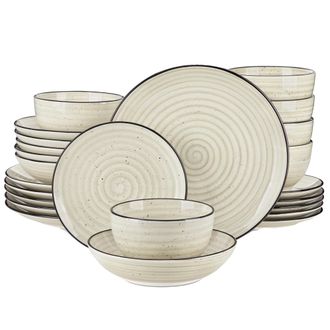 OEM Juego De Vajilla De Cer&aacute;mica Color Beige, Disponible En 24 O 48 Piezas, Con Elegante Dise&ntilde;o En Espiral