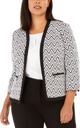 Kasper Womens Zippered Pocketed Chevron Wear To Work Jacket Charcoal Size 14 W