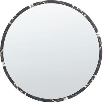 Beliani Espejo Decorativo De Pared Redondo Marco Grueso Material Sint&eacute;tico Vidrio &Oslash; 69 Cm Negro Martel