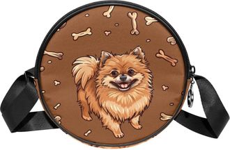 Generic Circle Crossbody Bag for Women, Pomeranian Dog Small Sling Bag Daypack with Zipper Adjustable Shoulder Straps Casual Ladies Girls Round Purse