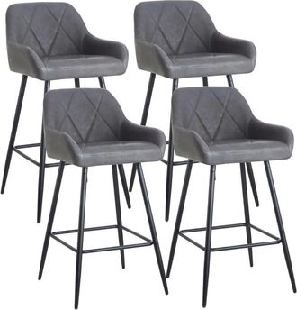 Ainpecca 4x Bar Stools PU Leather Dining Room Kitchen Breakfast High Chairs Footrest Barstool,4PCS Dark Grey