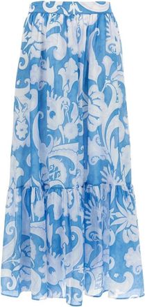 Etro Gebloemde Maxi Rok - Dames - Maxi Rokken - Blauw - 2XS - Katoen - Rokken