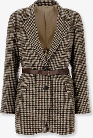 Brunello Cucinelli Blazer Madras con cintura in pelle - BRUNELLO CUCINELLI - gender_Woman