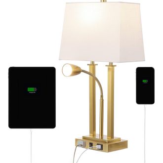 Jonathan Y Designs Blaire 23.75 2-Light Modern Farmhouse Metal LED Table Lamp with USB Charging port in Brass Gold at Nordstrom