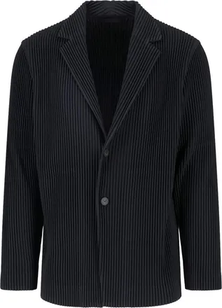 Homme Pliss&eacute; Issey Miyake Black Pleated Notch Lapel Blazer