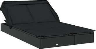 vidaXL Vidaxl - Tumbona 2 Personas Toldo Plegable Rat&aacute;n Pe Negro 213x118x97 Cm
