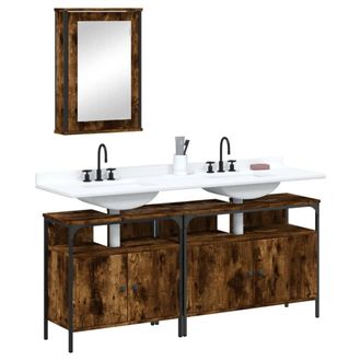 Berkfield Home 3 Piece Bathroom Furniture Set Smoked Oak Engineered Wood in Brown