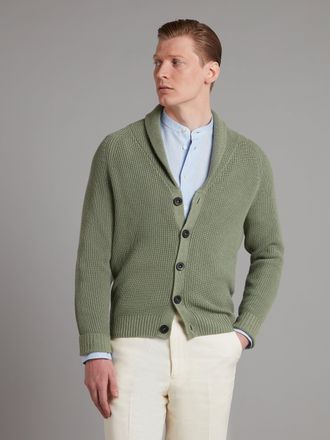 Oliver Brown Shawl Collar Cardigan Linen Blend - Sage Green
