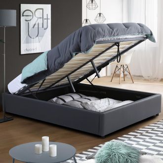IDMarket Box Cama Doble Miami Con Somier 140 X 190 Cm Pvc Gris