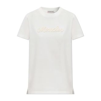 Moncler T-Shirts, female, White, Size: XS Embroidered Logo T-Shirt