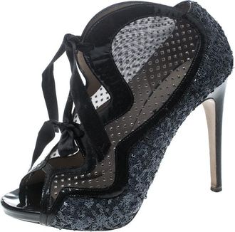 Nicholas Kirkwood Two Tone Sequined And Mesh Peep Toe Booties