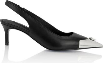 Philipp Plein Skull Strass Slingback Pumps - Dames - Pumps - Zwart - 39 EU - Leer - Schoenen