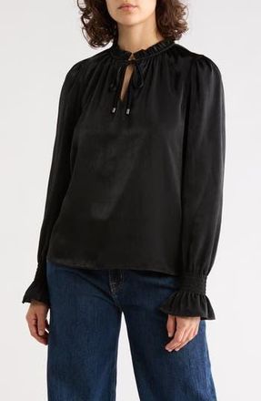 DKNY Crinkle Long Sleeve Top in Black at Nordstrom Rack, Size X-Small