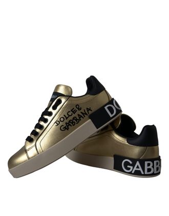 Dolce & Gabbana Gouden Portofino Kalfskleren Sneakers Dames Schoenen