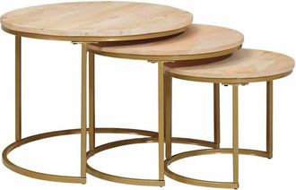 vidaXL Nesting Coffee Tables 3 pcs Brown Solid Mango Wood and Steel vidaXL