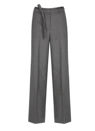 PESERICO Grey Satin-Trim Tailored Pants