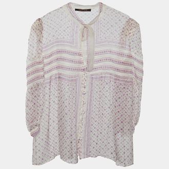 Roberto Cavalli White Floral Printed Silk Top