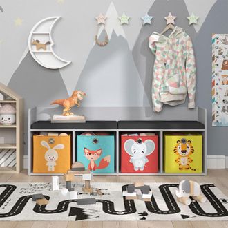 Vicco Estante Infantil Luigi, Blanco, 142.4 X 53.4 Cm 4 Compartimentos, Con Cajas Plegables De Color