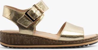 Hush Puppies Womens Hush Puppies ELLIE Womens Leather Wedge Sandals Gold - Size: 3