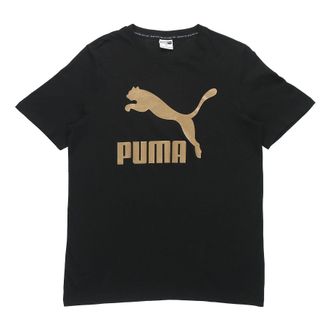 Puma Athleisure Casual Sports Bronzing Logo Printing Short Sleeve Black 532280-98