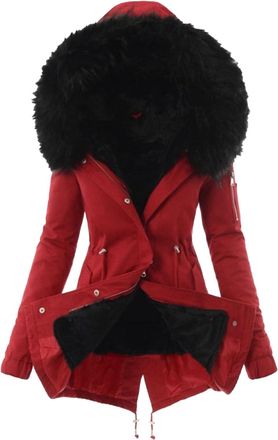 Generic Women Winter Coats Fleece Lined Parka Jackets Thicken Long Warm Fur Hood Trendy Overcoat with Pockets