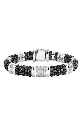 Lagos Black Caviar Diamond Station Bracelet in Silver/ceramic/diamond at Nordstrom, Size 7