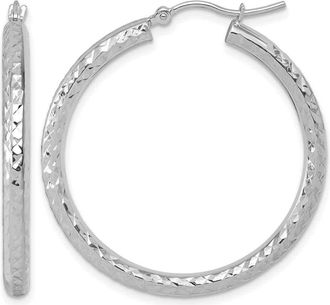 Diamond2Deal 14k Gold Diamond-cut 3x35mm Round Hoop Earrings