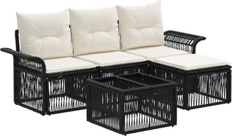 vidaXL Conjunto De Sof&aacute;s De Jard&iacute;n 5 Uds. Negro Rat&aacute;n Sint&eacute;tico Vidaxl