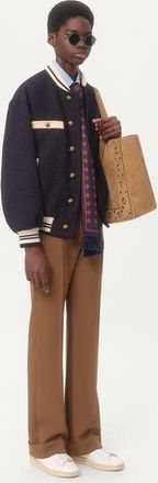 Valentino Bomber In Tweed Di Cotone Uomo NAVY 44