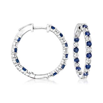 Ross-Simons Sapphire and Diamond Inside-Outside Hoop Earrings in Sterling Silver