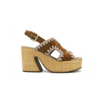 Mou High Heel Sandals, female, Brown, Size: 10 US Suede Platform Sandals with Raffia Strap
