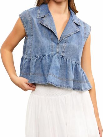 Mustard Seed Aurora Babydoll Top In Washed Denim