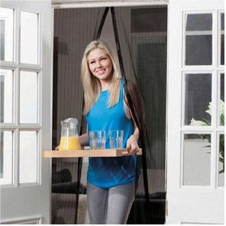 Trade Shop Trade Shop - Zanzariera Magnetica 120 X 240 Cm Nera Universale 18 Magneti Tenda Per Porte