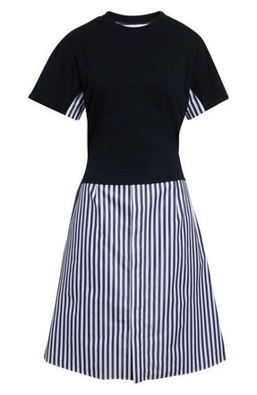 sacai Stripe T-Shirt Overlay Shirtdress in Navy Stripe at Nordstrom, Size 1