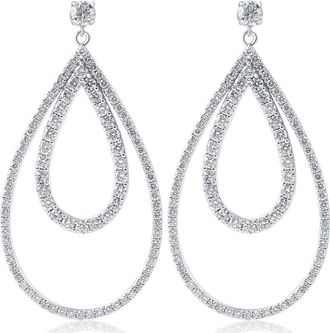 Pompeii3 5 Ct Pear Shape Dangle Lab Grown Diamond Large Earrings White Gold 2 Tall