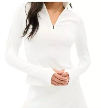 SPLITS59 Stevie Active Rib Half Zip Waist Length Top In White