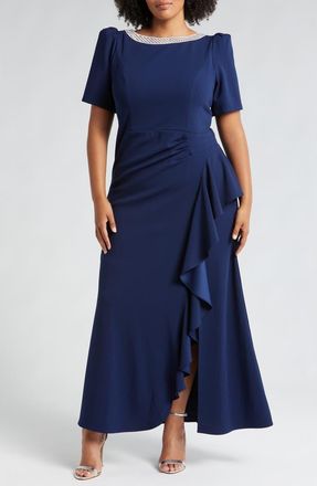 Alex Evenings Embellished Ruffle Gown in Navy at Nordstrom, Size 14W