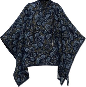 Etro Bloemen Jacquard Cape - Dames - Ponchos - Blauw - ONE Size - Katoen - Jassen