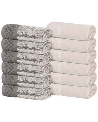 Superior Set Of 12 Lodie Cotton Plush Jacquard Solid & Two-Toned Washcloths