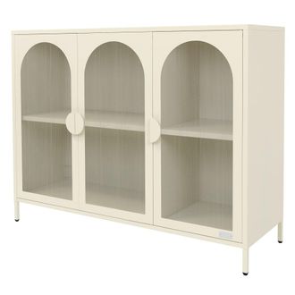 ML Design Vitrina de 3 puertas crema 120 cm de metal con 4 compartimentos