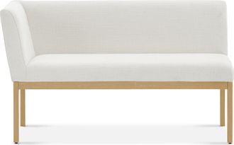 Castlery White Left Banquette Bench, Light Brown Wooden Leg |Elliot by Castlery