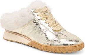 Dolce Vita Izzey Faux Fur Sneaker in Platinum Leather at Nordstrom Rack, Size 9.5