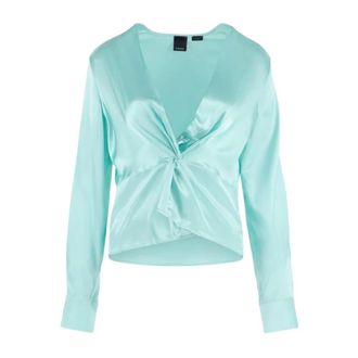 Pinko Green Silk V-Neck Jumper - female - PINKO - Blouses - Green - M - Blouses & Shirts
