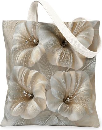 Generic Spring Petunias Flower Canvas Tote Bag for Shopping 13x15, 3D Style Luxury Florals Reusable Grocery Print Bag for Women, Cool Modern Beach Aesthetic P