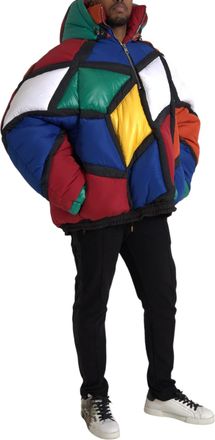 Dolce & Gabbana Mens Multicolor Quilted Hooded Puffer Jacket Polyester Nylon Clothing